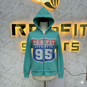 Sudadera con Capucha Personalizada de Estilo Único 2025, Sudadera con Cremallera y Pedrería, Chaqueta con Cremallera, Lavado Ácido, Sudadera de Forro Polar para Hombre, Ropa Urbana - Product Image 6