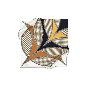 Off-White Custom Floral Silk Scarf with Plaid Accents - Product Image 1