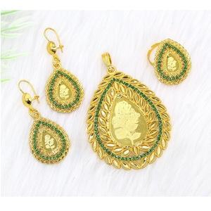 Charm Pendant set joyería chapada en oro indio Dubai árabe joyería colgante conjunto pendientes collar cadena para mujer - Product Image 2