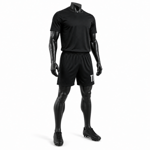 Uniforme de Fútbol Negro Personalizado, Conjunto de Camiseta y Pantalones Cortos de Poliéster, Secado Rápido, Transpirable, Ropa Deportiva para Entrenamiento de Equipo para Hombre - Product Image 3