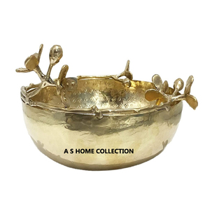 Silver Plated Stainless Steel Metal Bowl With Creative Gold Flower Branch Shape Design For <b>Table</b> & Home <b>Decor</b> <b>Accessory</b> - Product Image 3