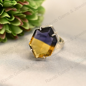 New Arrival Solid 925 Sterling Silver Bio Color Ametrine <b>Quartz</b> <b>Ring</b> for Women Hexagon Prong Setting Handmade Fine Jewelry - Product Image 5