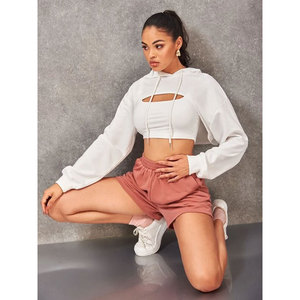 2026 High Quality Women Solid Color Crop <b>Top</b> Hoodie & <b>Shorts</b> <b>Set</b> Ladies Two Piece Casual Hoodie <b>Short</b> <b>Set</b> - Product Image 4