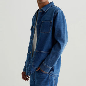 Veste de travail en jean bleu pour homme, style utilitaire, coupe slim, en coton, vêtement d'extérieur, streetwear tendance, multi-poches - Product Image 5