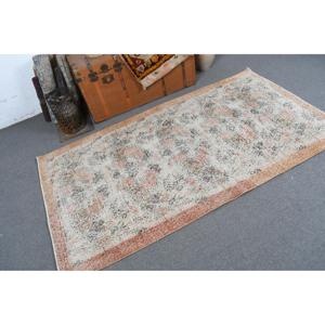 3.6x6.7 ft Vintage Area Rug, <b>Brown</b> White Turkish Floral <b>Wool</b> Rug - Product Image 1