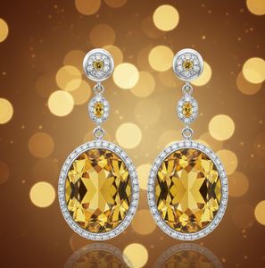 Yellow Hydro Oval with CZ <b>Earrings</b> 18 gm 925 Sterling <b>Silver</b> 18K Gold Plated <b>Earrings</b> for Women and Girl - Product Image 2
