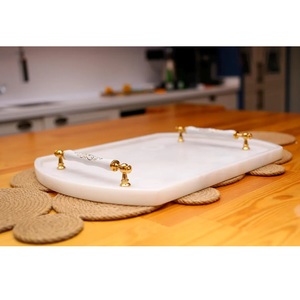 Plateau en marbre blanc de luxe fait à la main fabrication indienne meilleur prix pour une utilisation intérieure dans les restaurants villas décoration intérieure cadeaux - Product Image 3