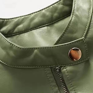 Vestes motard à la mode pour femmes en cuir vert Design Slim Fit avec fermeture à glissière col montant Poches élégantes et look moderne - Product Image 6