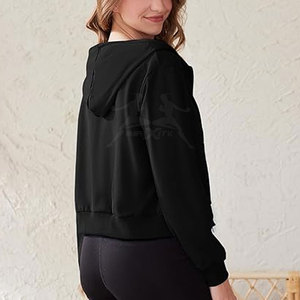 เสื้อฮู้ดมีซิปเทรนด์เสื้อเอวลอยมีสีทึบและซิปด้านหน้าที่ทันสมัย - Product Image 6