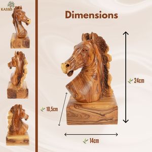 Sculpture de tête de cheval en bois d'olivier sculptée à la main, 24 cm, figurine de cheval en bois artisanale, vente en gros de Bethléem - Product Image 5