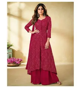 Latest Fashion Georgette Kurti With Plazzo With Hand Embroidery of Lowest Price From Indian Wholesaler