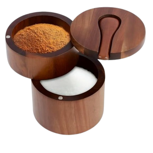 Caja de sal de madera de acacia marrón claro, tapa giratoria, accesorios de mesa de cocina, caja de pimienta, caja de sal de madera de acacia - Product Image 6