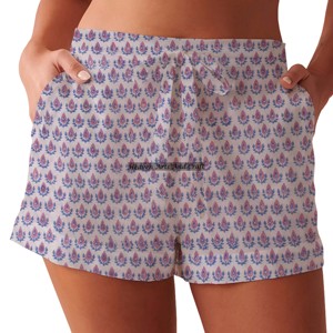 Vêtements de détente d'été pour femmes en coton indien fait main, shorts en coton imprimé en bloc, collection plage pour filles, style baby doll - Product Image 2