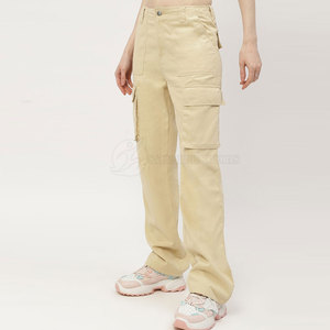 Pantalones Cargo informales de cintura media para mujer, ropa de invierno transpirable de secado rápido de Algodón 100% con logotipo personalizado teñido liso frontal plano - Product Image 4