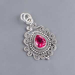 Pendentif en argent sterling avec tourmaline rose faite à la main, coupe en goutte d'eau, pierre de naissance d'octobre, bijoux pour femmes et enfants, cadeau pour un usage quotidien - Product Image 4