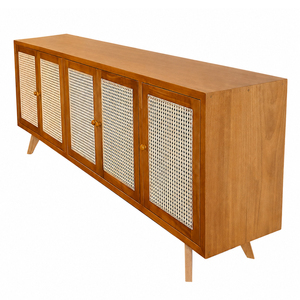 Solid Teak Premium Scandinavian Eco-Friendly Durable Malika Teak <b>Sideboard</b> <b>Storage</b> Cabinet 4 Doors Natural Accent Furniture - Product Image 1