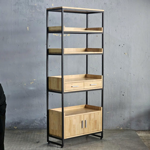 Bibliothèque contemporaine de style industriel en métal et bois de caoutchouc pour salon, chambre et hôtel - Product Image 4