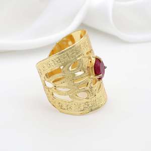 Boho Garnet Chunky <b>Ring</b> 18k Gold Plated Brass Hollow Cutout <b>Adjustable</b> Wholesale <b>Ring</b> For Women - Product Image 4
