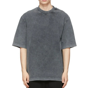 เสื้อยืดวินเทจสำหรับผู้ชายเสื้อซักกรดไหล่ปล่อยชายคอเสื้อแบบลำลองเสื้อยืดซักกรดซักได้สำหรับผู้ชาย - Product Image 1