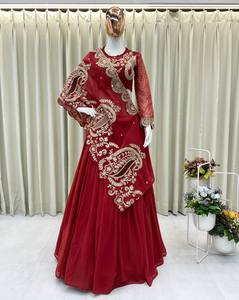 Diseñador indio último color rojo nupcial Lehenga Choli Unstich diseño boda Lahnga Choli mujeres Lengha mayoristas Surat India - Product Image 1
