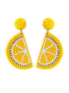 ต่างหูทรงหยดน้ำรูปเลมอนประดับลูกปัดสีเหลืองสดใส พร้อมรายละเอียดลูกปัดเม็ดสีขาว เหมาะสำหรับเป็นเครื่องประดับในช่วงวันหยุดฤดูร้อน - Product Image 3