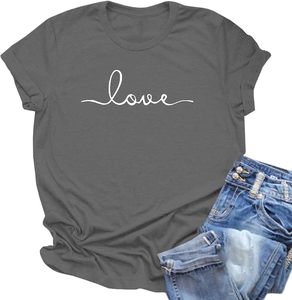 T-shirt femme t-shirts graphiques hauts à manches courtes été haut ajusté ample amour imprimé maillot décontracté Vintage col rond tricoté - Product Image 3