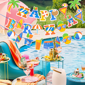 Joyeux anniversaire piscine fête bannière décorations pour filles garçons joyeux anniversaire plage balle fête bannière été piscine fête faveurs - Product Image 5