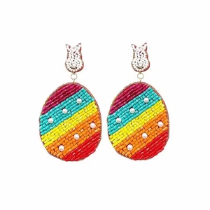 Pendientes de cuentas hechos a mano para mujer, aretes de aro de cuentas de semillas irregulares Vintage, joyería de Ángel de resina bordada para mujer - Product Image 3