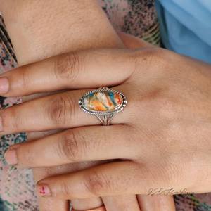 Oyster cobre turquesa anillo 925 joyería de plata anillo de diseñador turquesa anillo de piedras preciosas anillo de uso diario para mujer regalo para ella - Product Image 3