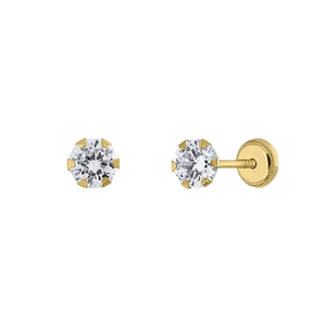 9K Solid Gold Fashion <b>Earrings</b> with Zircon (Available 10K, 14K, 18K) Women Children Kids Ear Clip Screw <b>Back</b> Made in Spain - Product Image 1
