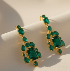 Green Hydro Gemstone <b>Earrings</b> | Multi Size Stones | 925 Sterling <b>Silver</b> 18K Gold Plated Designer Jewelry Wedding Gift - Product Image 4