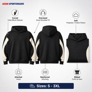 Maßgefertigter Übergroßer Zweifarbiger Gebogener Fleece-Pullover Atmungsaktiver Herbst-Herren-Streetwear Schwergewichtiger Drop-Shoulder Pullover - Product Image 4