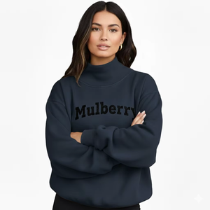 Sudadera Holgada con Cuello Alto para Mujer, Mezcla de Algodón Suave, Corte Relajado, Informal, Moda Urbana de Invierno, con Insignia y Lentejuelas - Product Image 1