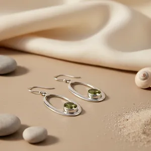 "18K Gold Plated Green Peridot Drop <b>Earrings</b> for <b>Women</b>-925 <b>Silver</b> Jewelry" - Product Image 1