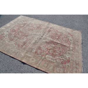 Alfombra turca clásica roja Beige de área grande, 6,3 x pies 9,1, patrón de retazos geométricos Vintage, respaldo de látex grueso de 10mm para pasillo - Product Image 2