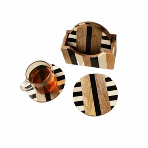 Latest Style Customised High Quality Eco-Friendly Bone Inlay Round Coaster Design Black White <b>Bar</b> Drink Home Decor - Product Image 3