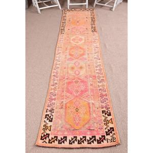Vintage Turkish Herki <b>Rug</b> 2.5x10.8 ft, Orange <b>Runner</b> Solid Wool <b>Rug</b> - Product Image 1