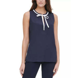 Camicetta da Donna Tommy Hilfiger Stile Classico Blu Scuro Taglia Extra Large con Collo Annodabile e Bordo a Contrasto - Product Image 1