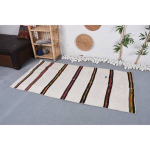 Alfombra turca Vintage rústica blanca 3,2X6,2 pies hecha a mano diseño clásico de retales Material de lana látex para pasillo de entrada de adolescentes - Product Image 2