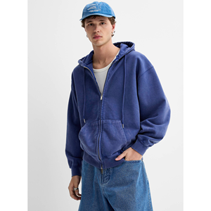 100% coton sweat à capuche zippé écologique anti-boulochage caractéristique Streetwear Style longue longueur col à capuche logo avant pour l'hiver - Product Image 1