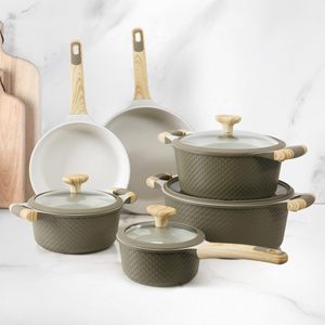 10 पीसी नई आगमन आधुनिक ग्रीन ग्रेनाइट सफेद नॉनस्टिक इंडक्शन कैसरल्स एल्यूमीनियम कुकवेयर सेट रसोई के उपयोग के लिए बर्तन पैन - Product Image 6
