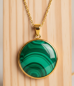 Vêtements quotidiens 925 Sterling Silver Dainty Chain Bohème Naturel Malachite Forme Ronde Pendentif Guérison Cristal Mode Pendentifs - Product Image 3