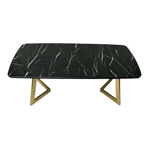 Mesa de Centro Moderna Rectangular de 100x60x45cm con Superficie de Piedra Resistente y Patas de Hierro, Mueble de Salón No Plegable - TT68186 - Product Image 4