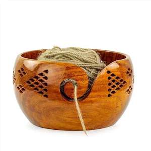 Bol de rangement en fil de bois de sheesham de créateur et à la mode avec trous sculptés et perceuses Accessoires de crochet à tricoter - Product Image 6