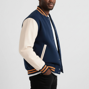 Chaqueta Varsity de Alta Calidad para Hombre, Dos Tonos, Estilo Urbano, Manga de Cuero, Cuerpo de Lana, Estilo Béisbol, Ropa Urbana de Invierno, Larga - Product Image 3