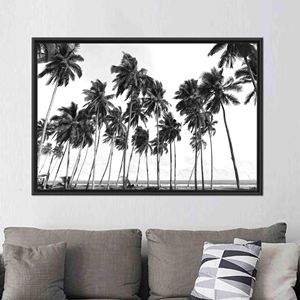 Obra de arte moderna impresa en lienzo - Diseño elegante de palmeras, 1 pieza: con marco negro - Product Image 1