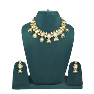 Ensemble de bijoux de luxe Polki Kundan, collier à une seule couche avec placage or 18 carats, occasion mariage, matériau en acier inoxydable - Product Image 3