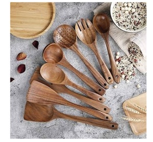 Juego de servidor de ensalada de madera de acacia natural, utensilios de cocina de lujo ecológicos de 4 piezas, herramientas de cocina caseras hechas a mano - Product Image 4