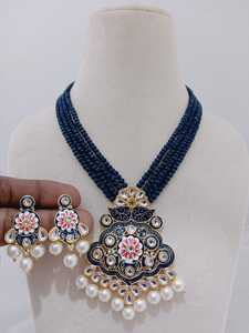 Painting Meenakari Handicraft Antique Light <b>Weight</b> Necklace with Pearl unique collection <b>of</b> Earring <b>for</b> <b>women</b> - Product Image 6