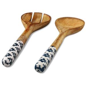 Custom Kitchen Iron Handle Wooden Flatware Fruit Salad Serving Spoon and Fork Set - Product Image 4